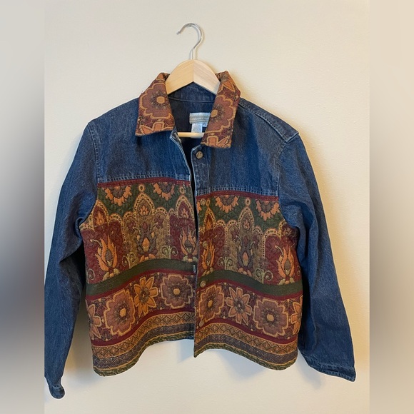 Coldwater Creek Jackets & Blazers - Coldwater Creek - Blue Denim Floral Tapestry Jacket - Size PL